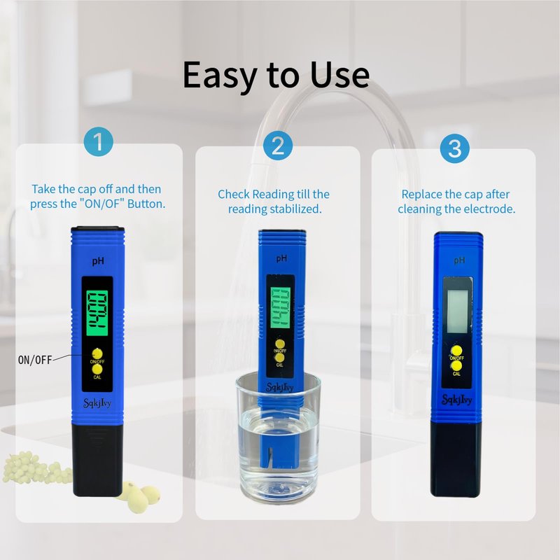 SqkjIvy pH Meter for Water, Hydroponics Digital Tester Pen 0.01 High Accuracy Pocket Size with 0-14 Measurement Range, ph up and Down for hydroponics Growing System/Plants/Canning/Soil (Blue)