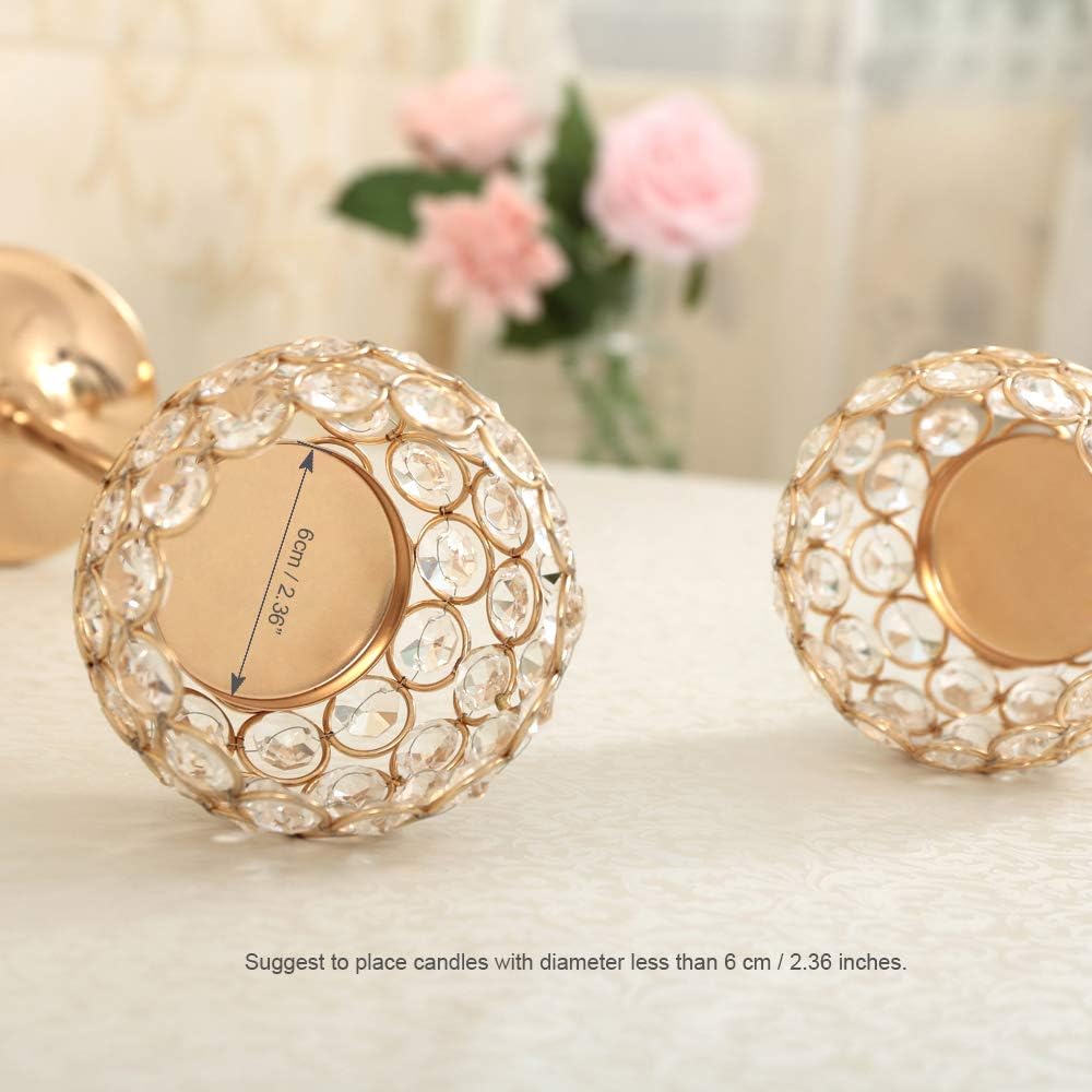 Gold Crystal Candle Holders Set of 2 - Elegant Pillar Candlesticks for Weddings & Home Decor