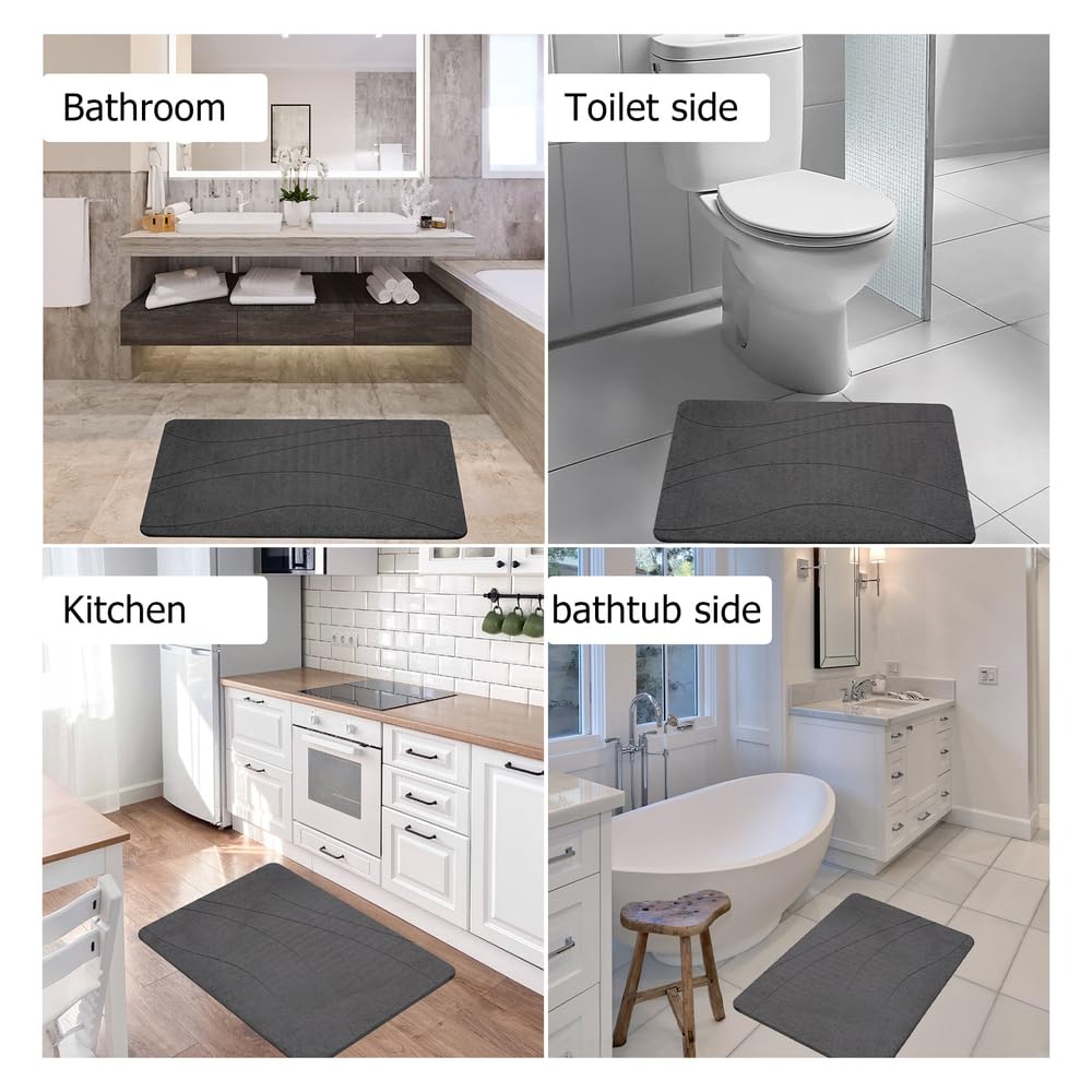 NNZQNNE 1 Pack Stone Bath Mats for Bathroom,diatomaceous Earth Bath mat,Non-Slip Super Absorbent Quick Drying Bathroom Floor Mat,Bathtub mat,Easy to Clean,for Bathroom Shower(23.6"×15.4" Dark gray1)