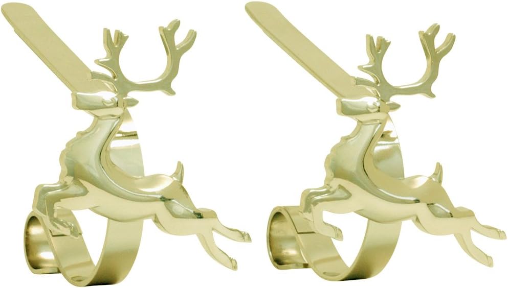 Gold MantleClip Stocking Holders Set - 4-Pack Removable ZINC Alloy Holiday Icons