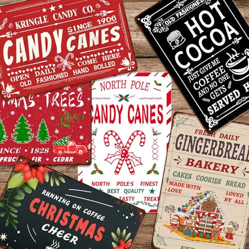 P3 North Pole Candy Canes Christmas Tin Sign 8x12 Inches - Fun Holiday Wall Decor