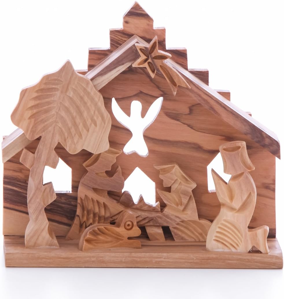 Grade A Olive Wood Nativity Angel - Authentic Jerusalem Certificate NAT024