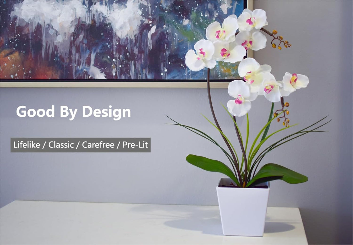 Pre-Lit Artificial Orchid Arrangement - LED Orchid Plant with 9 Lights (White)