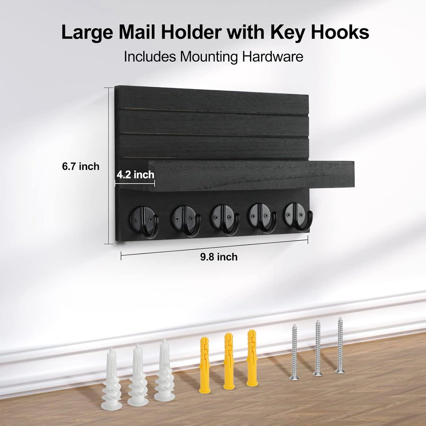Lwenki Key Holder - Decorative Wall-Mounted Key and Mail Organizer with Shelf | Paulownia Wood (9.8”W x 6.7”H x 4.2”D)