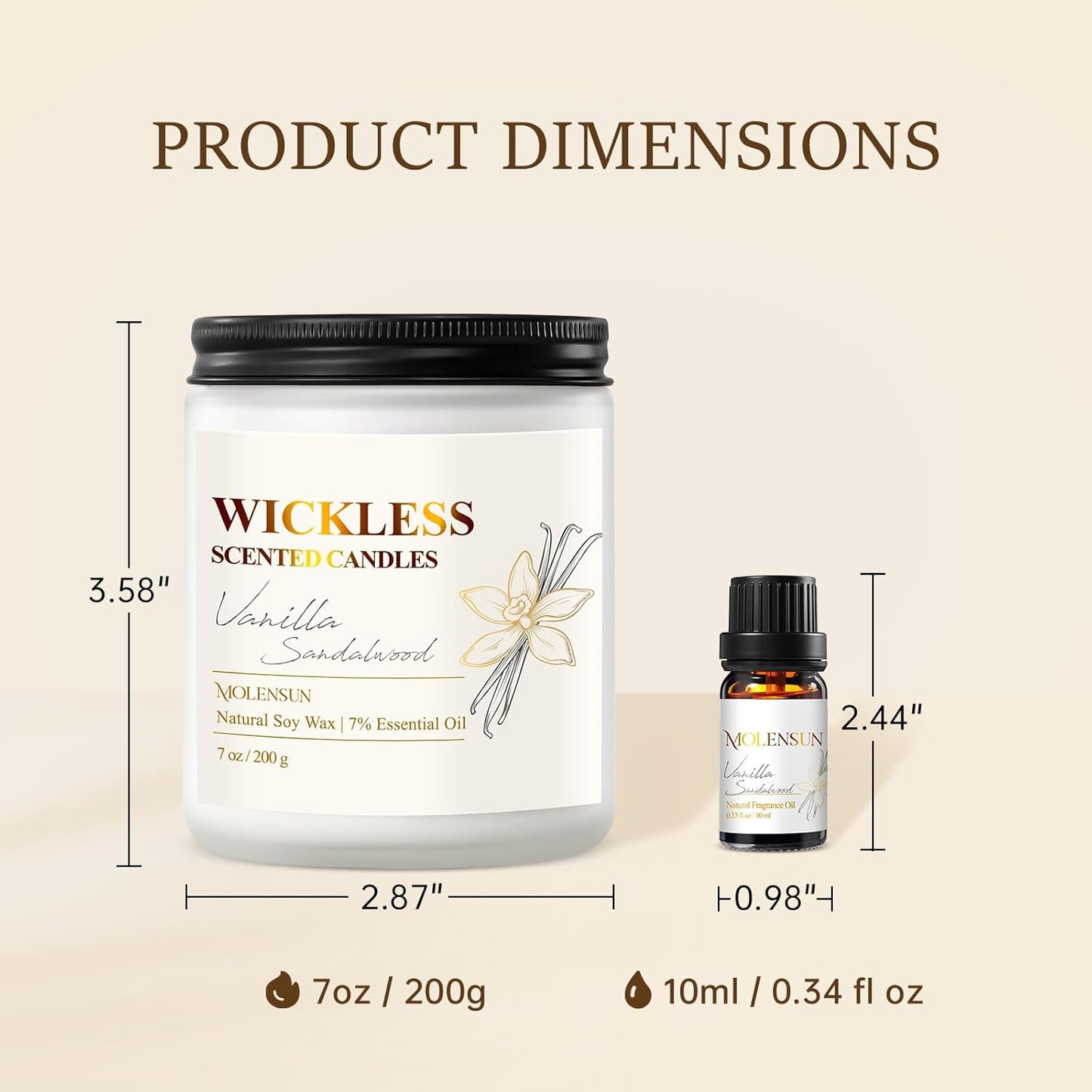Skiennix Wickless Candle - Vanilla Sandalwood Aroma with 10ml Essential Oil | Flameless Non-Toxic Soy Scented Gift for Home