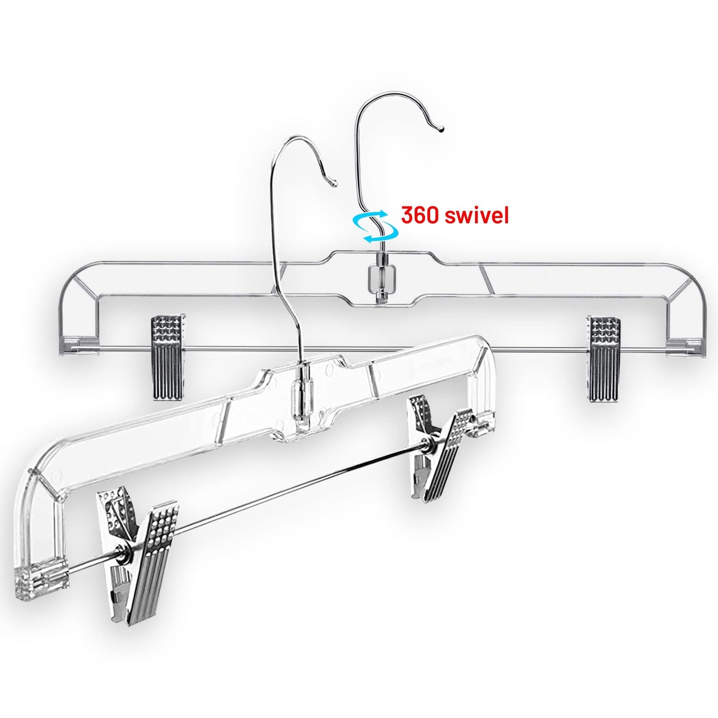 DEILSY™ Skirt Hanger Pants Hangers with Clips Hangers Shorts Hanger Clear Plastic Clothes Hangers with 2-Adjustable Clip Non-Slip Clothes Hangers Perfect for Pant, Pack of 12