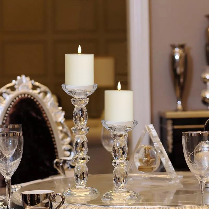 Flameless LED Candles Set of 2 - 3x3 Inch Dimmable Ivory Wax Pillars with Remote Control & Timers for Home Decor