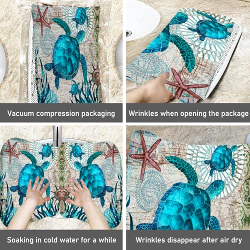 Sea Turtle Coastal Runner Rug 2x6 for Hallway Kitchen Bathroom Non-Slip Teal