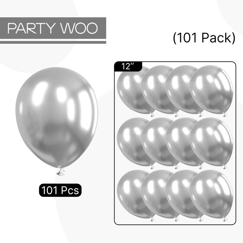 PartyWoo Silver Balloons 101pcs 12 Inch Silver Latex Helium Balloons for Birthday Wedding Anniversary Graduation Bachelorette Engagement Bridal Shower Retirement Party Decorations Silver-G102