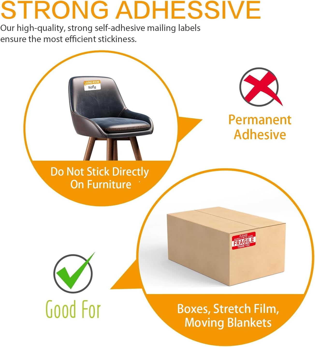 Large Home Moving Packing Box Labels - 300 Count | Color-Coded for 3-4 Bedroom House with Writable Notes