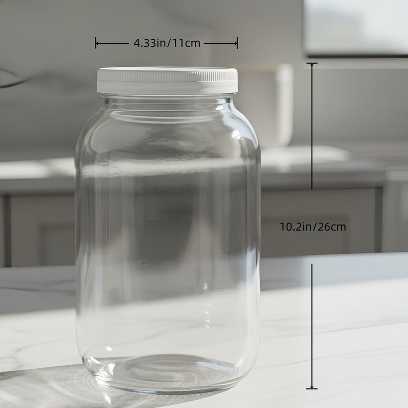 Lonriva 1 Gallon Glass Jars with White Lid 2 Pcs,128oz Extra Wide Mouth(11cm/4.33in) Glass Storage Jars, Plastic Lids with Silicone Rings, for Food Storage,Curing, Fermentation and Preservation