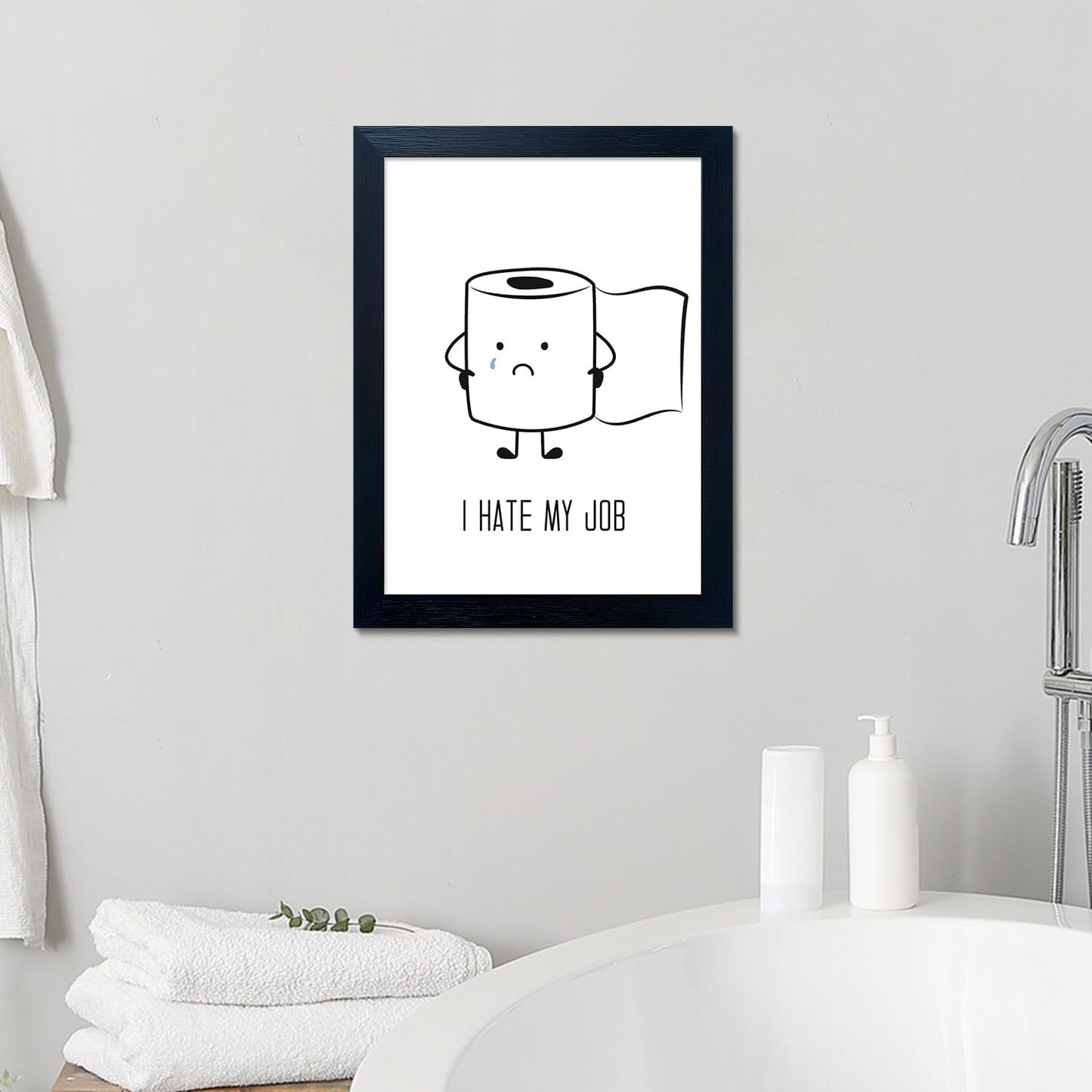 Regine Switzerland Black and White Bathroom Wall Art - Humorous Toilet Paper Canvas Print | Minimalist Decor