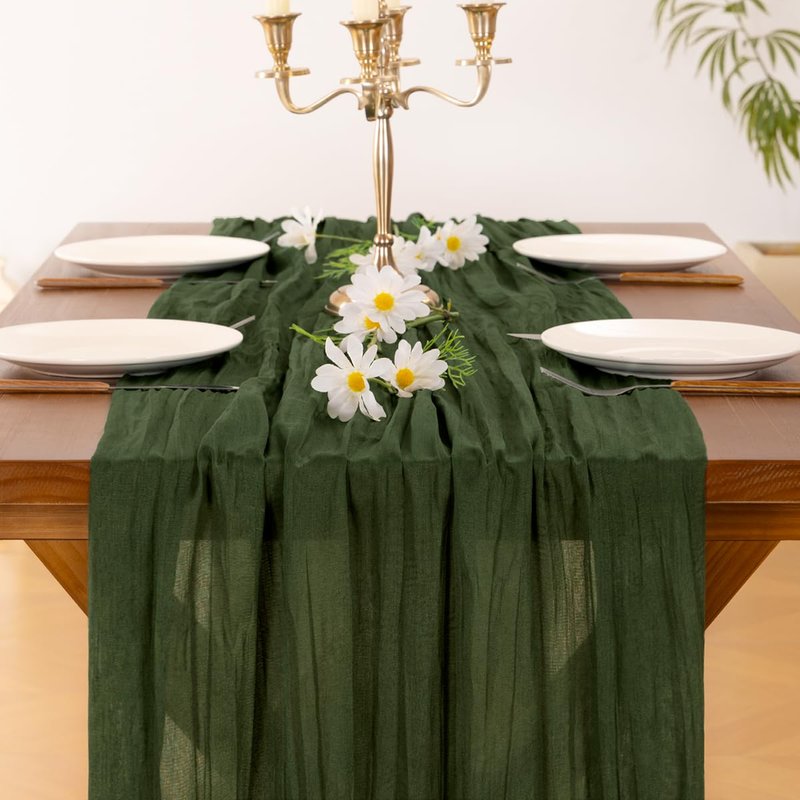 Socomi 6pcs Olive Green Cheesecloth Table Runner Boho Rustic Gauze 120 inch 10FT Cheese Cloth Runner for Wedding Party Baby Shower Birthday Home Decor