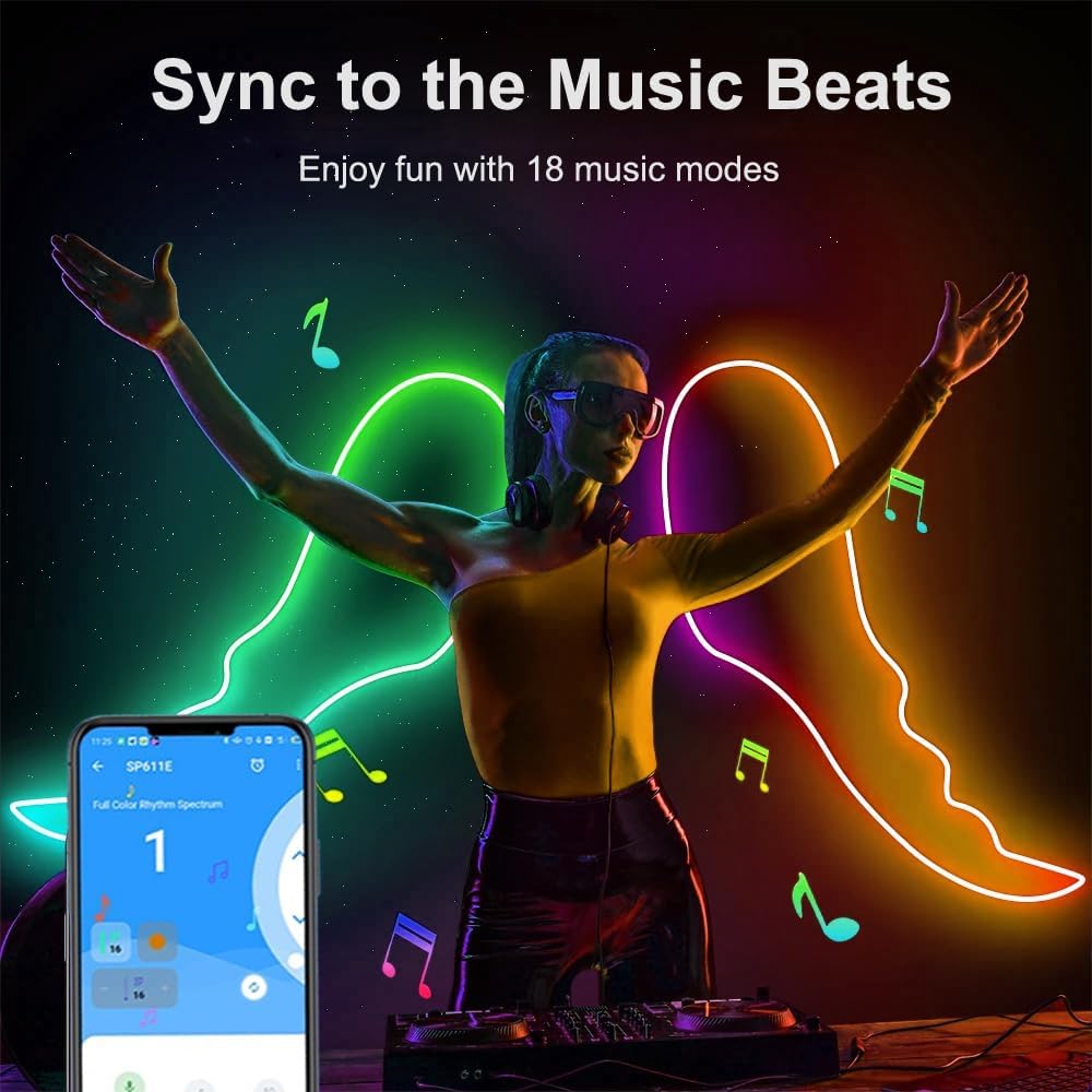 iNextStation RGB Smart IC Neon Rope Lights, 16.4ft LED Neon Flex with Power Adapter, Dynamic LED Strip Lights for Bedroom Gaming Room Wall Decor, Support Cutting, Music Sync, Smart APP Control