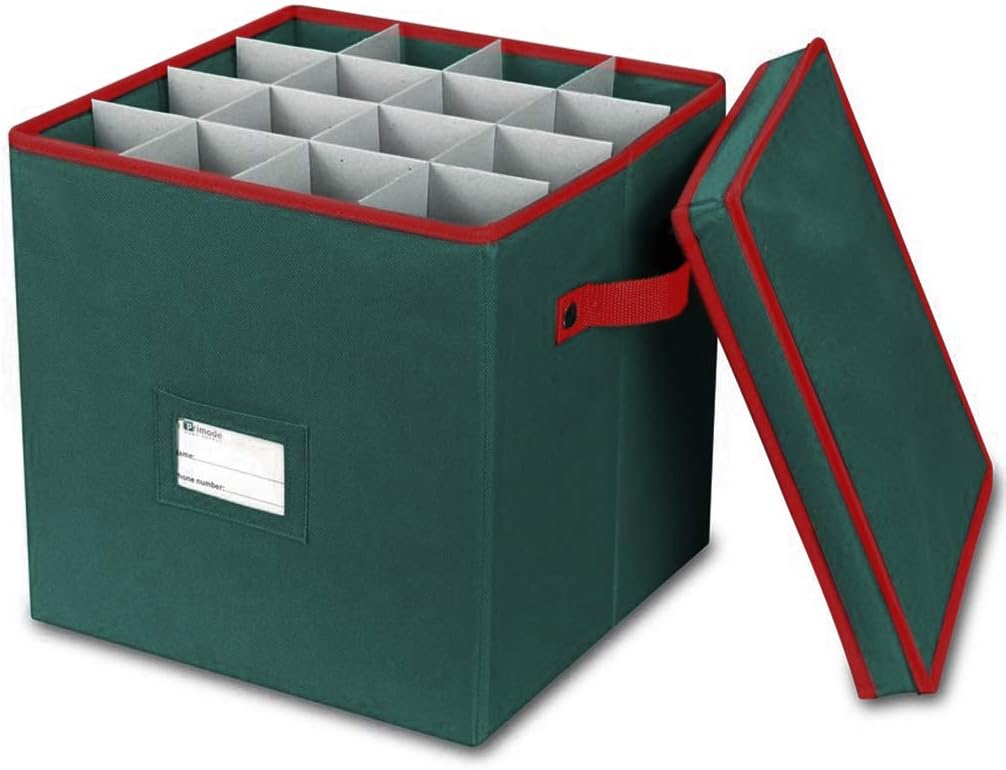Christmas Ornament Storage Box - Holds 64 Ornaments, 4 Trays & Dividers, Durable 600D Oxford - Holiday Decoration Organizer (Green)