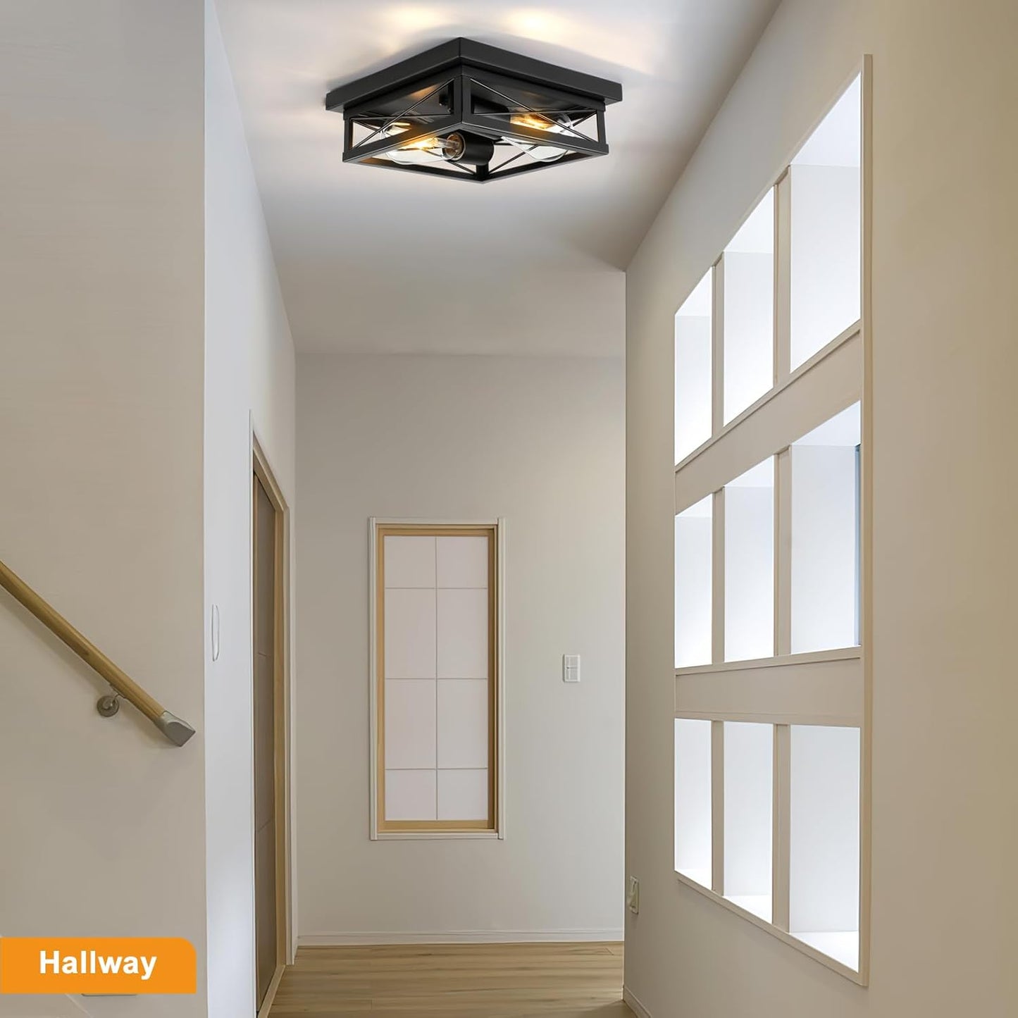 Farmhouse Flush Mount Ceiling Light Oak White Ceiling Light Fixtures 2-Light Industrial Vintage Metal-Framed Ceiling Lighting for Hallway Foyer Kitchen Dining Room Bedroom Living Room Laundry