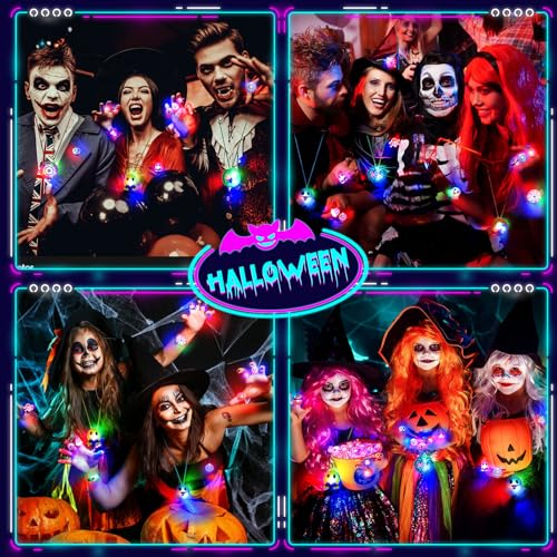 118 Pack Halloween Glow in the Dark Party Favors for Kids - Light Up Rings, Brooches, Necklaces, Bracelets