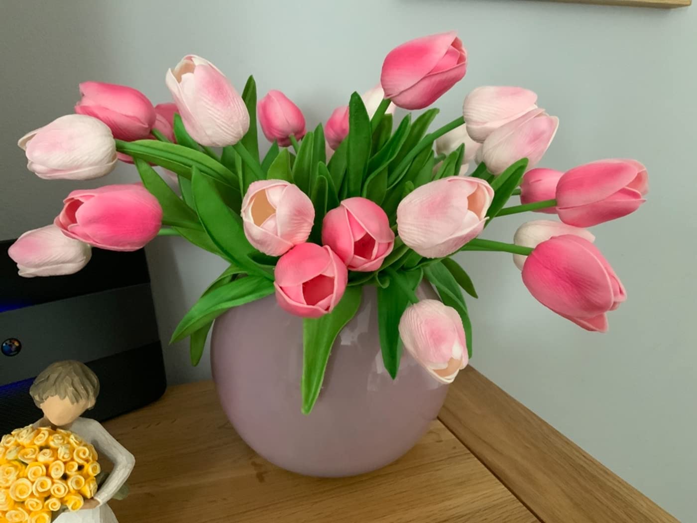 Kisflower 30Pcs Latex Tulips Real Touch Pink Artificial Flowers Fake Tulips Arrangement Bouquet for Home Office Wedding Decor (Pink)