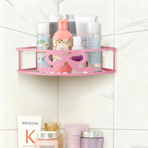 Coquette Corner Shower Caddy - No Drilling Pink Bow Shelves with 5 Adhesive Hooks | 2 Pack for Bathroom & Kitchen Decor