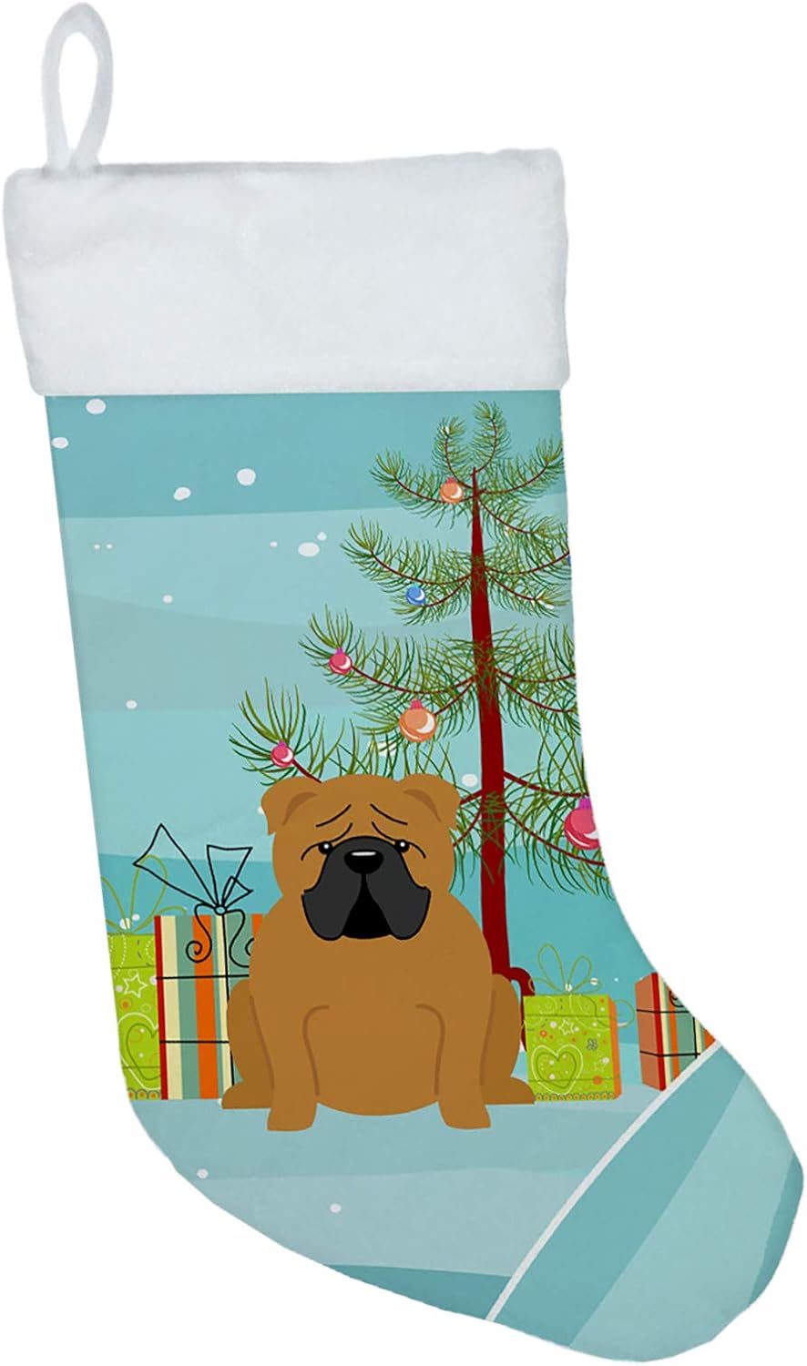 Merry Christmas Tree Dogue de Bordeaux Stocking - Festive Fireplace Decor for Holidays