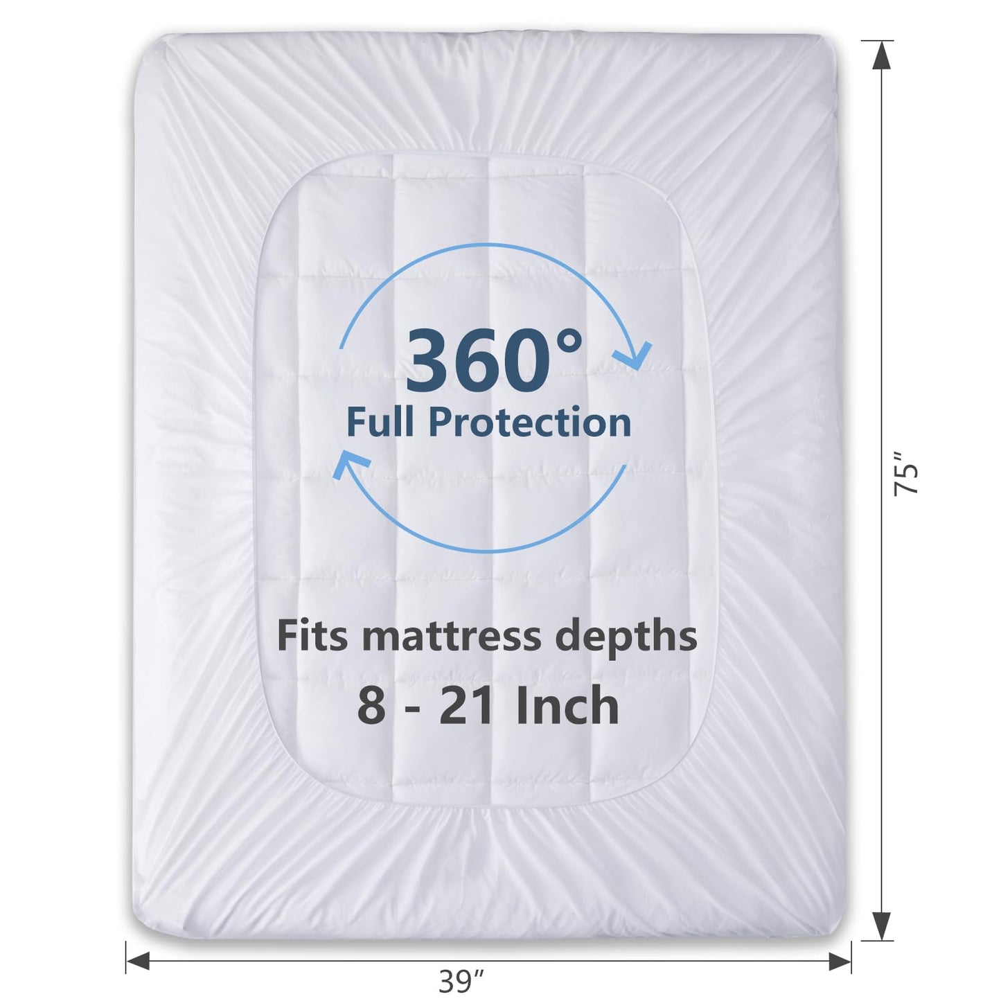 CozyLux Twin Extra Long Size Mattress Pad Pillow Top Cotton Twin XL Mattress Topper 8-21" Deep Pocket Mattress Cover Quilted Fitted Cooling 450GSM Mattress Protector (39x80 inch,White)