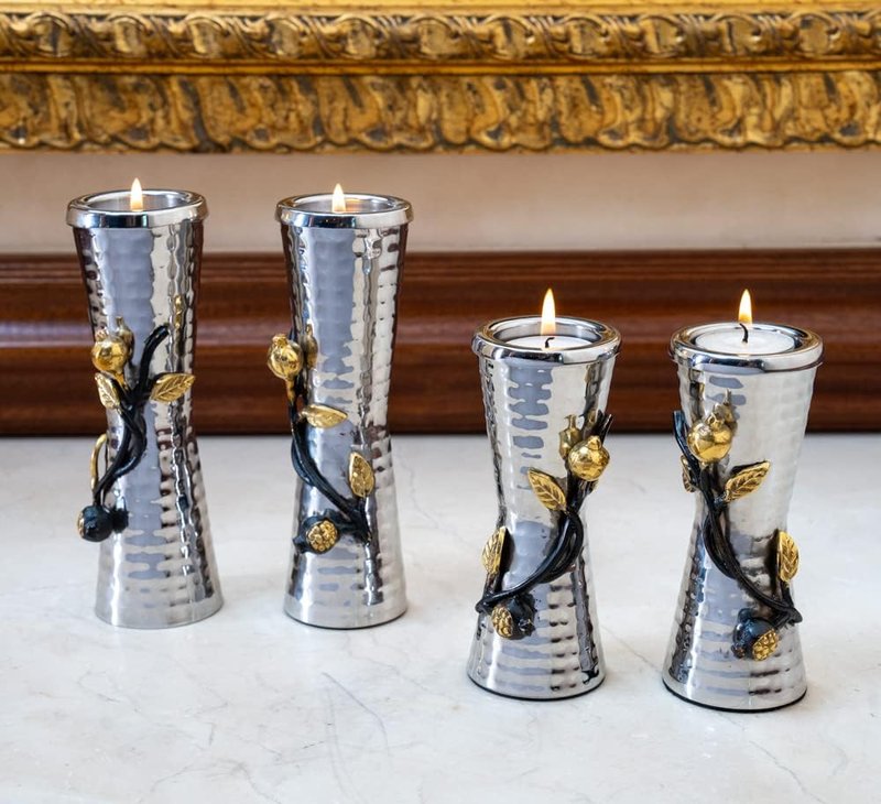 Yair Emanuel Shabbat Candle Holders for 1.5 Tea-Light Candles - Pomegranate Branch Accent Decor - Jewish Judaica Gift (5 Inch CSW-1)