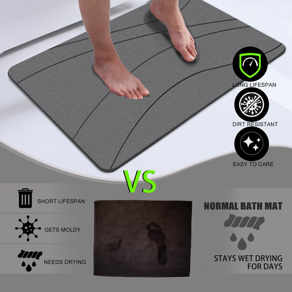 NNZQNNE 1 Pack Stone Bath Mats for Bathroom,diatomaceous Earth Bath mat,Non-Slip Super Absorbent Quick Drying Bathroom Floor Mat,Bathtub mat,Easy to Clean,for Bathroom Shower(23.6"×15.4" Dark gray1)