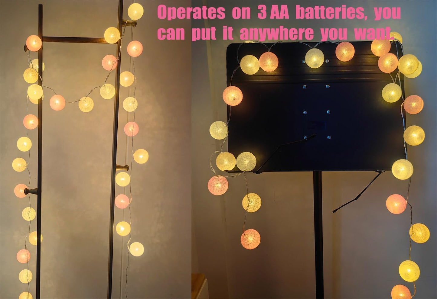 30-Count Battery Operated LED Fairy Lights - 10ft Yellow, Orange & White String Lights for Garden Decor