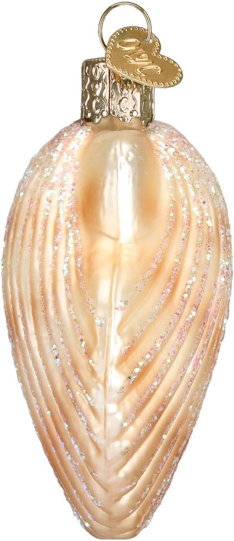 Beach Shells Glass Blown Ornaments for Christmas Tree - Junonia Shell, Tan/Brown/White/Gold