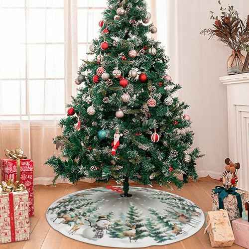 Christmas Tree Skirt 36 Inch, Christmas Tree Ornaments, Rustic Xmas Tree Snowman Skirts Mat for Home Decor Xmas Party Tree Holiday Decorations Indoor