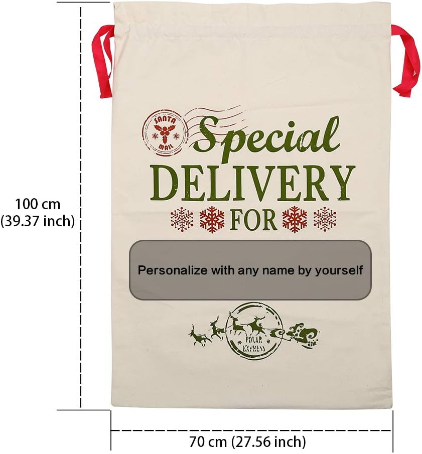 Extra Large Burlap Santa Sacks for Christmas Gifts - 19.7" x 26.8" Drawstring Holiday Bags for Kids & Decorations