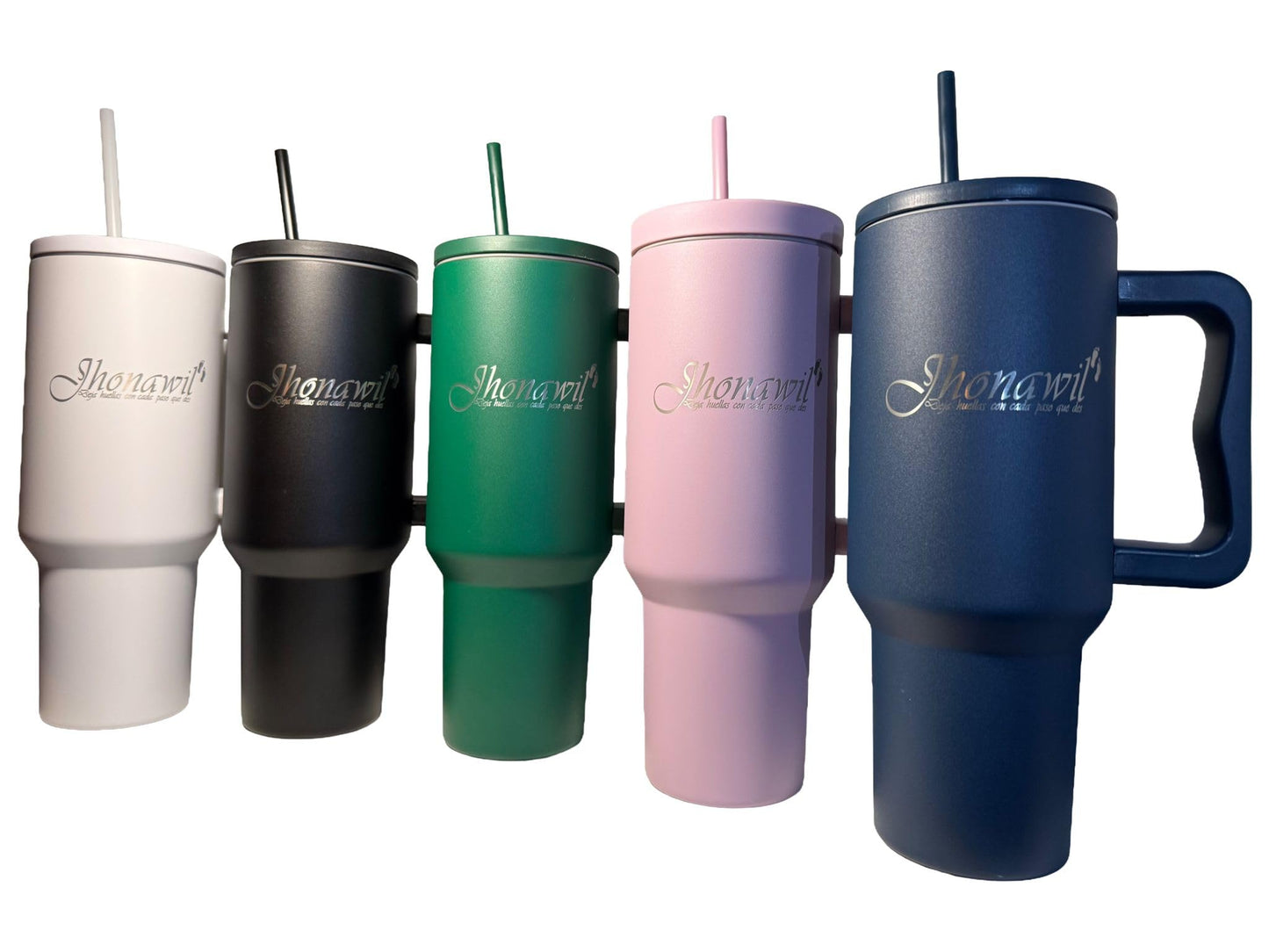 Jhonawil 40 Oz Tumbler with Handle and Straw Lid Cup Holder Friendly Insulated Stainless Steel Travel Mug with Spanish Slogan (Purple)