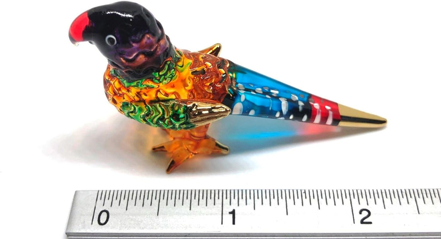 Miniature Blue Parrot Glass Figurine - Handmade Collectible for Dollhouses & Decor