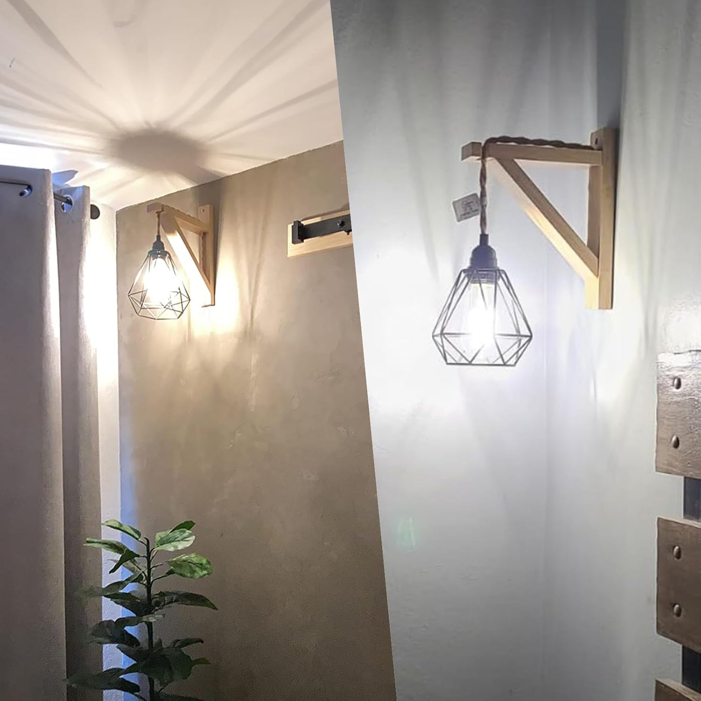 Frideko Wood Wall Sconces Set of Two Plug in, Rustic Wall Lamp with Plug in Cord, Farmhouse Wall Light Fixtures with 8.21FT On/Off Switch Cord, Indoor Sconces Wall Lighting for Bedroom Living Room