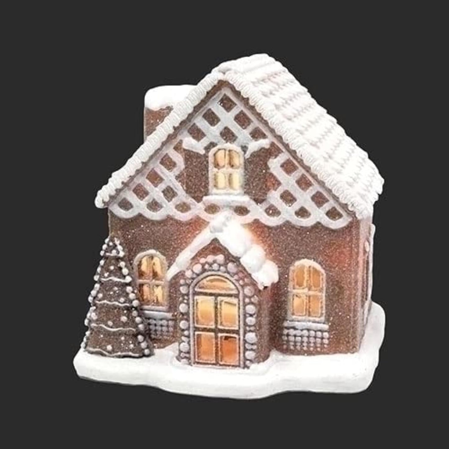 Roman Gingerbread House - LED Resin Decoration with Tree Lattice Design | 6.2-Inch Height