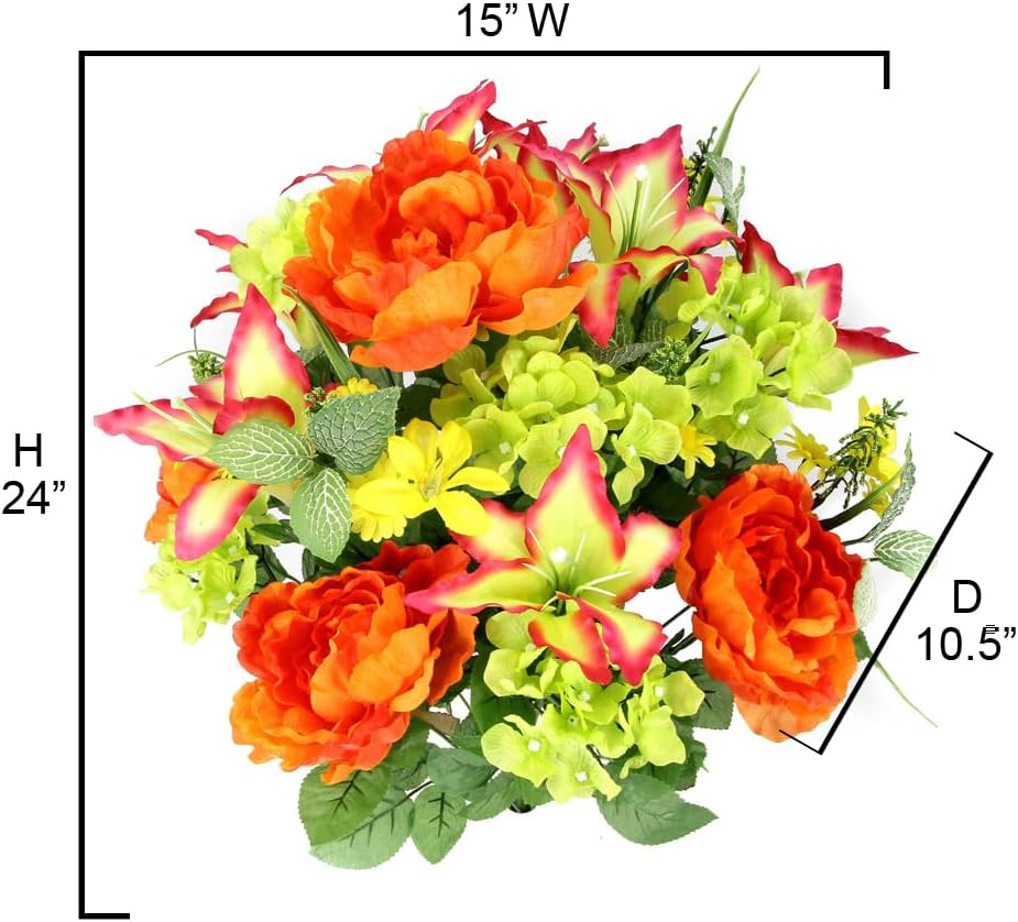 24-Stem Artificial Flower Arrangement - Mixed Roses & Carnations for Indoor/Outdoor Wedding & Home Decor - Spring Faux Flowers in Blue