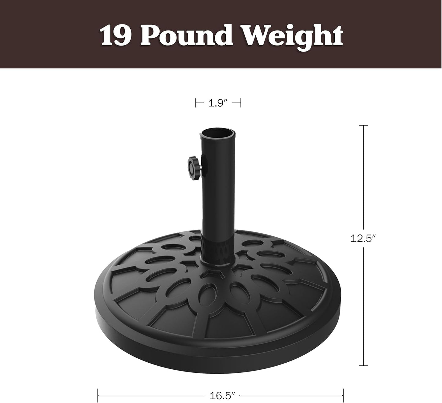 Pure Garden Umbrella Base - Heavy-Duty 19lbs Weighted Stand for Patio Tables & Umbrellas | Black