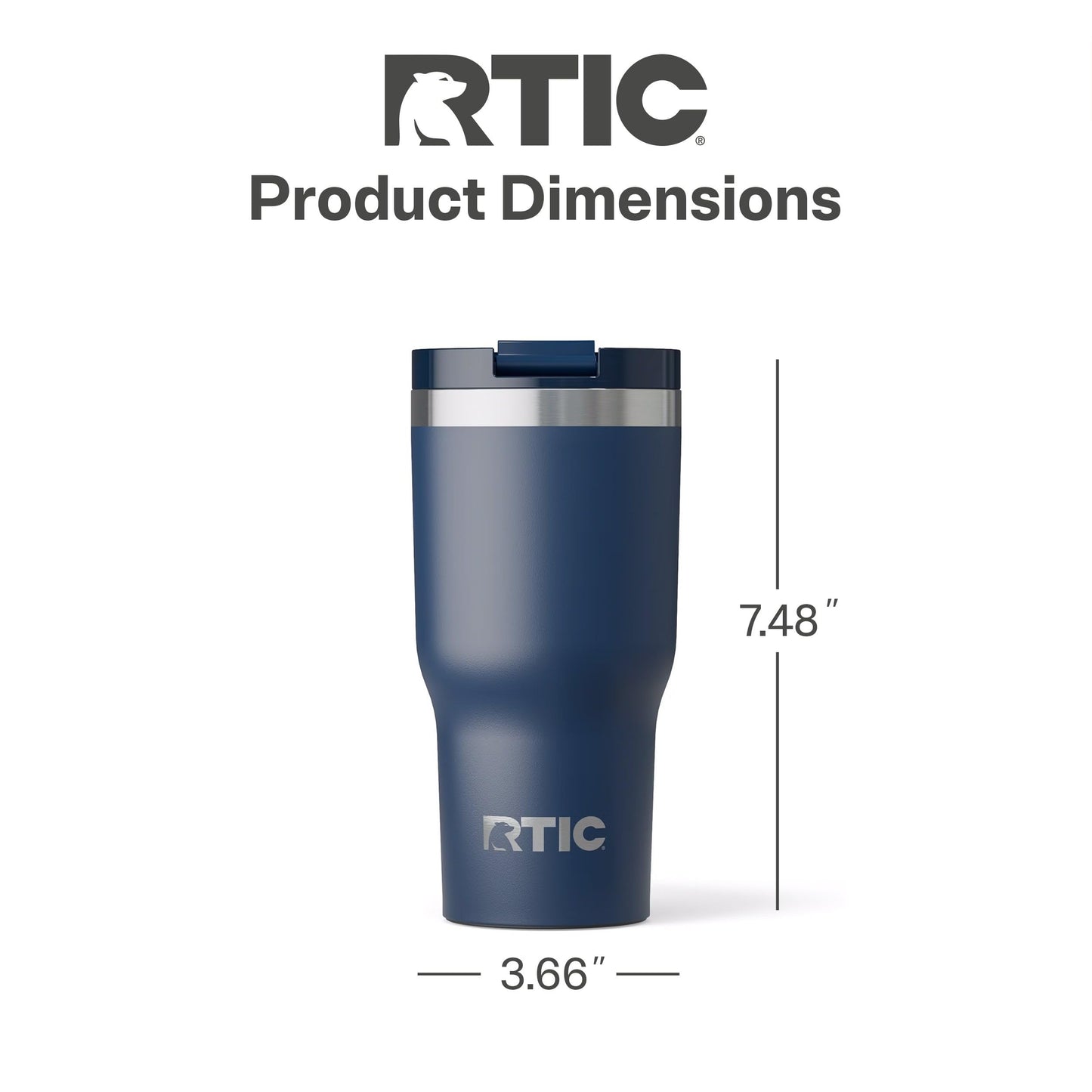 RTIC 20oz Essential Tumbler with Lid, Ceramic Lined, Insulated, Stainless Steel, Metal, Double Wall Vacuum-Insulation, Travel Cup for Iced Coffee, Tea, Hot and Cold Drink, Navy