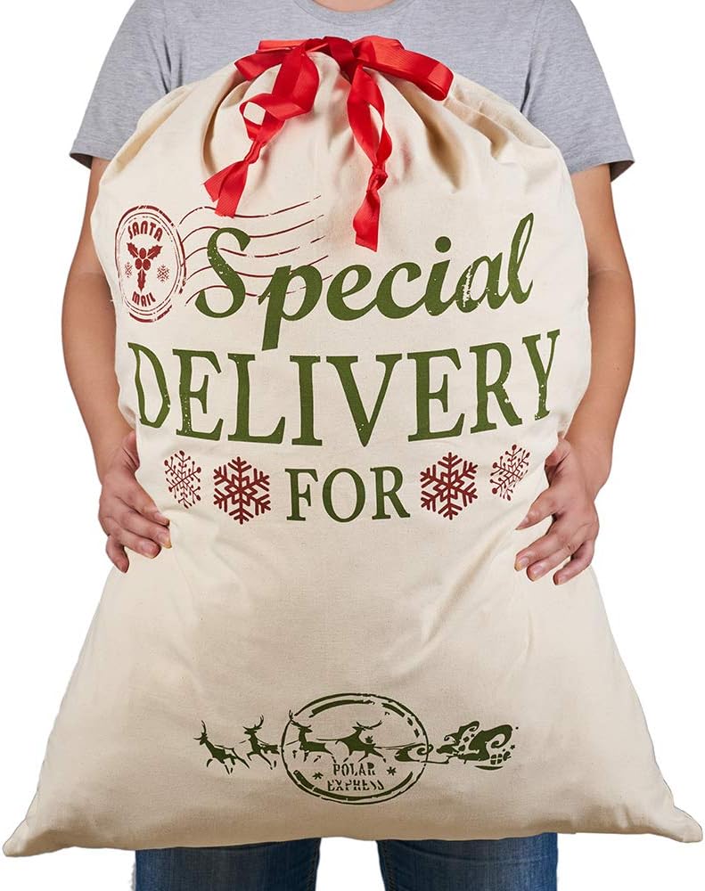 Extra Large Burlap Santa Sacks for Christmas Gifts - 19.7" x 26.8" Drawstring Holiday Bags for Kids & Decorations