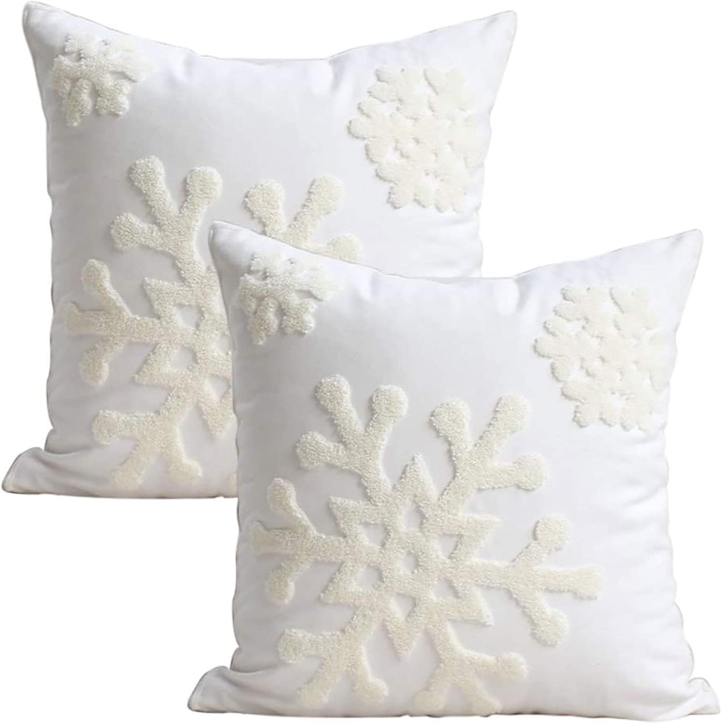 Christmas Snowflake Embroidered Throw Pillow Covers - 18x18 Cotton Linen, Set of 2