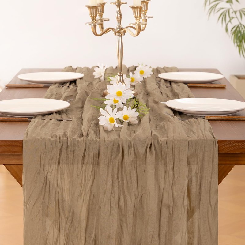 Socomi 3pcs Nude Brown Cheesecloth Table Runner Summer Boho Rustic Gauze 120 inch 10FT Cheese Cloth Sheer Runner for Wedding Party Baby Shower Birthday Home Decor Holiday Decorations