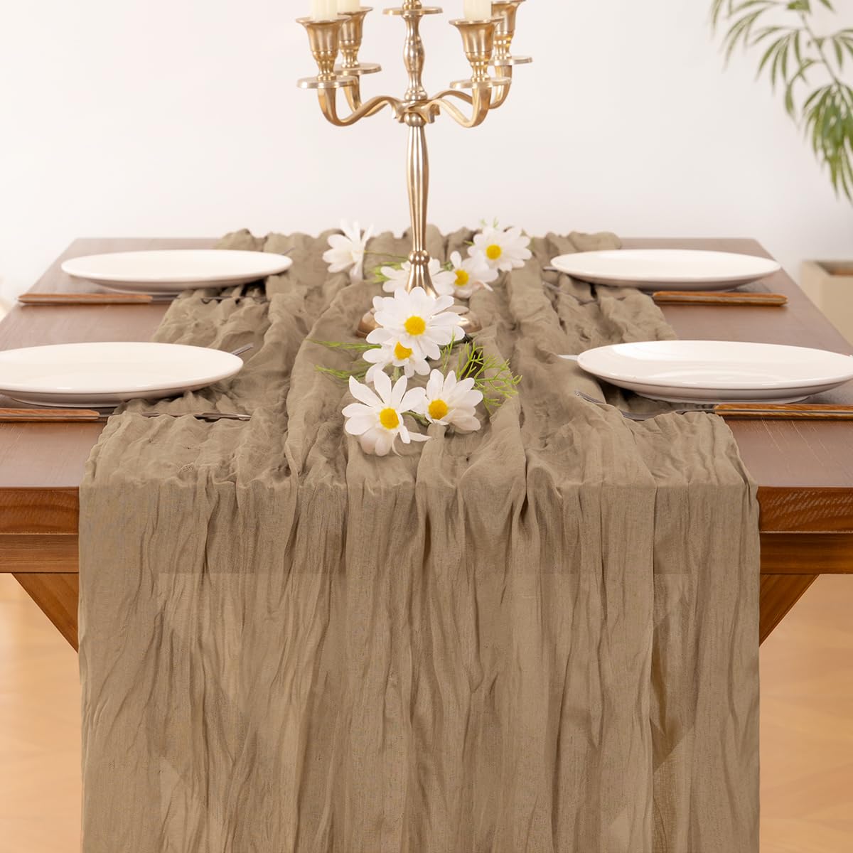 Socomi 3pcs Nude Brown Cheesecloth Table Runner Summer Boho Rustic Gauze 120 inch 10FT Cheese Cloth Sheer Runner for Wedding Party Baby Shower Birthday Home Decor Holiday Decorations