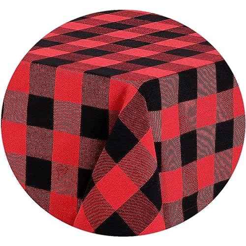 Tablecloth for Coffee Table, 100% Cotton, Black and Red Tablecloth Buffalo Checkered Table Cover 55in x 37in