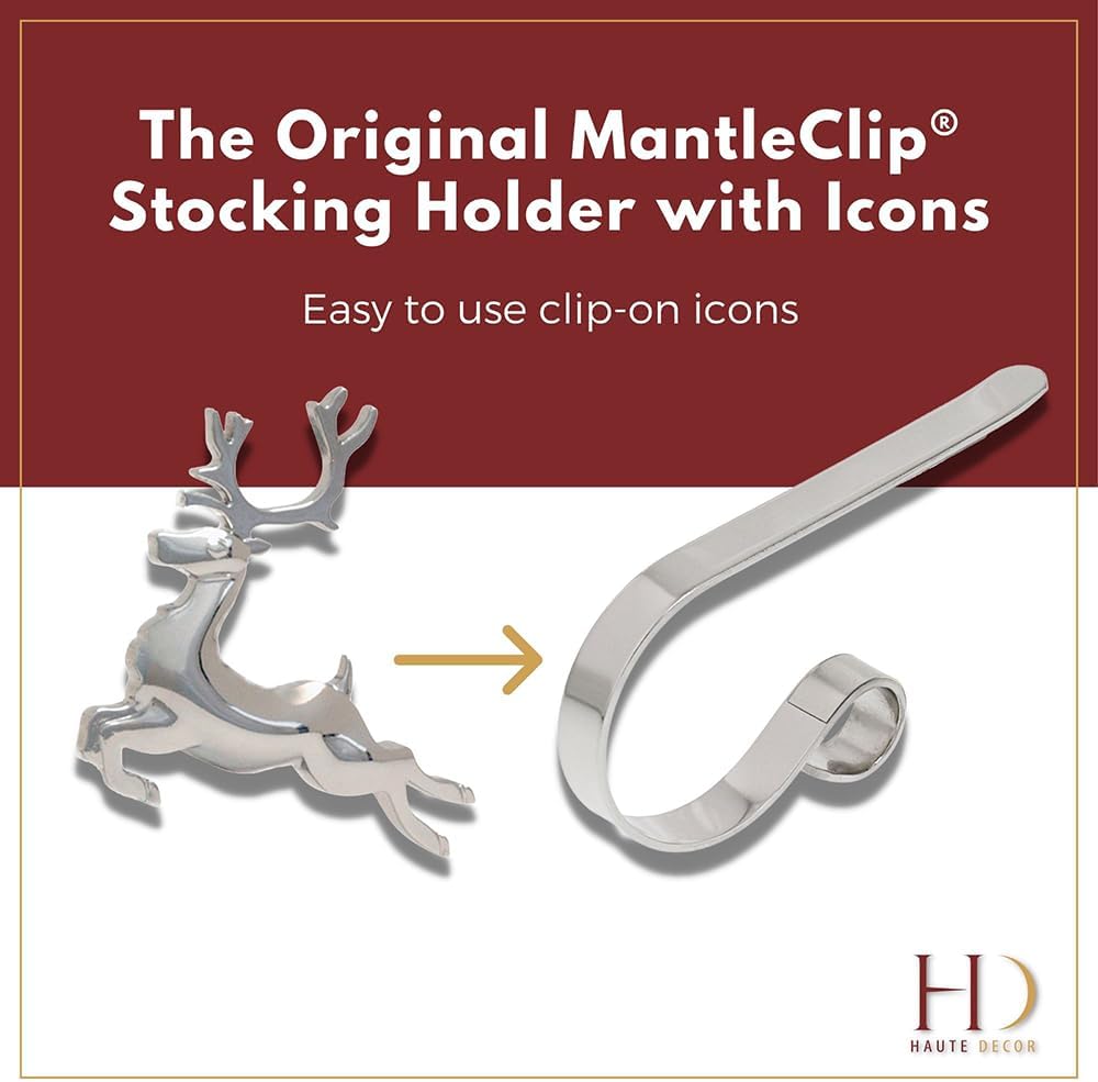 Gold MantleClip Stocking Holders Set - 4-Pack Removable ZINC Alloy Holiday Icons