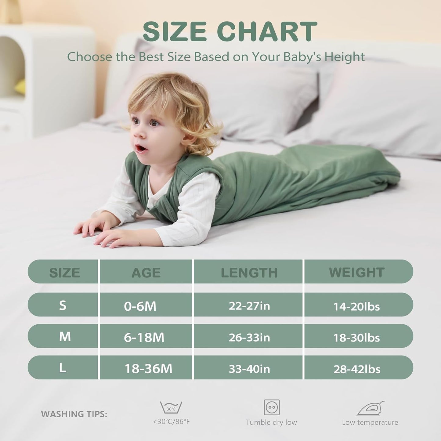 Mosebears Unisex Baby Sleep Sack - Supersoft Bamboo Wearable Blanket with 2-Way Zipper | Dark Green, 6-18 Months