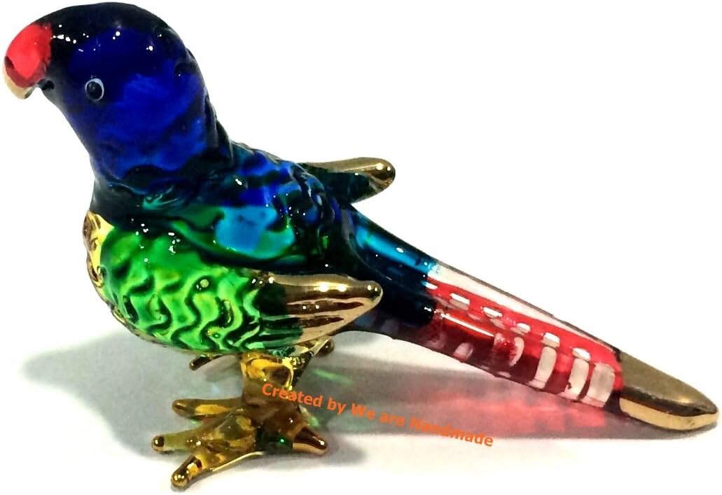 Miniature Blue Parrot Glass Figurine - Handmade Collectible for Dollhouses & Decor