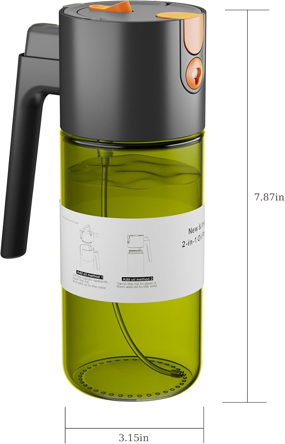 LAKUMIQI 17oz Oil Sprayer - 2 in 1 Light-Blocking Glass Spray Bottle for Cooking & BBQ