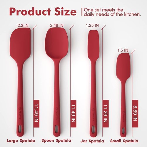 ChefAide 4 Pieces Silicone Spatula Set, Food Grade Rubber Spatula, Upgrade Strong Handle with Ergonomic Grip, Heat Resistant for Nonstick Cookware, Cooking