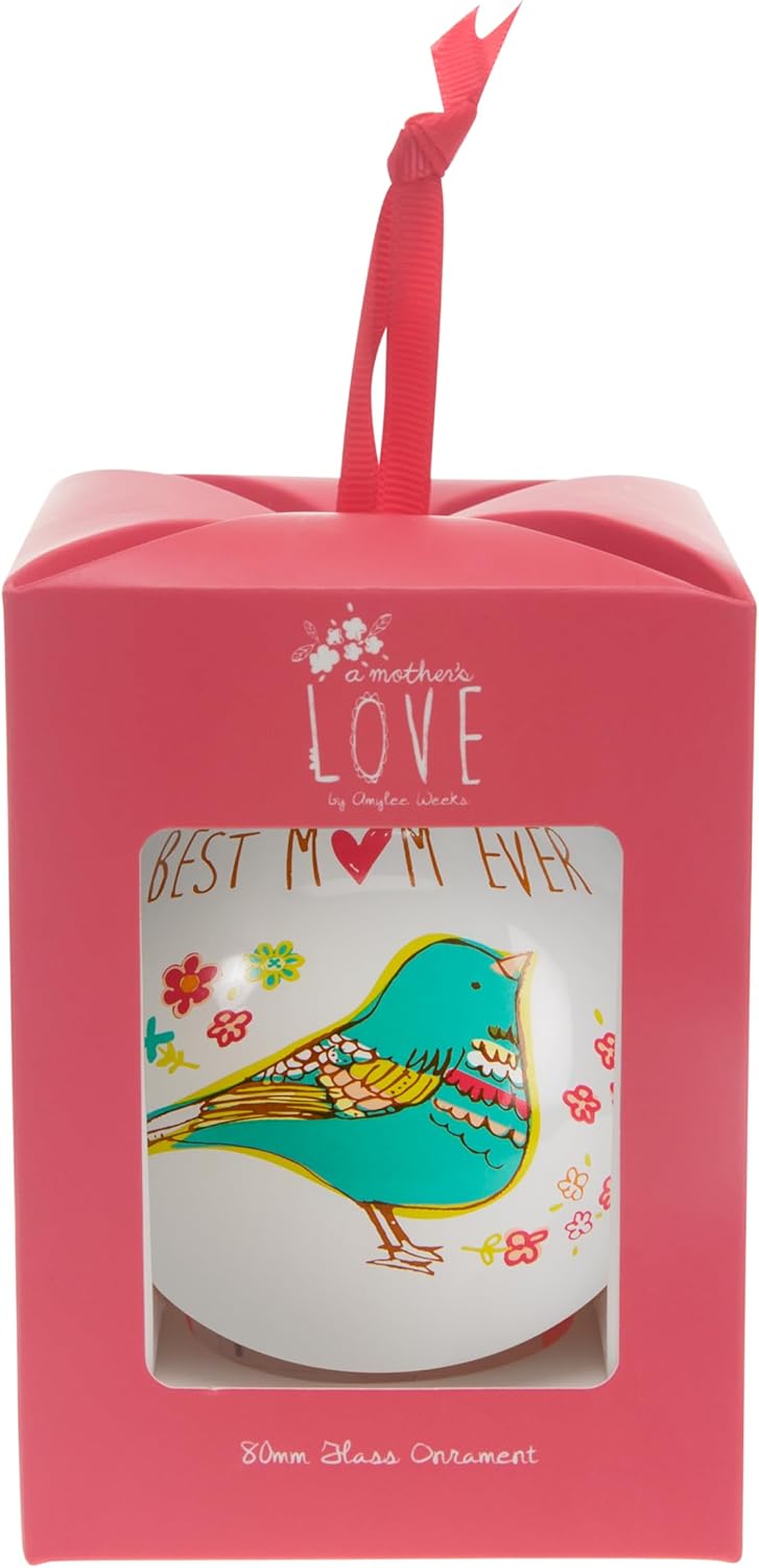 Best Mom Ever Teal Bird Floral Glass Ornament - Pavilion Gift Company 54026