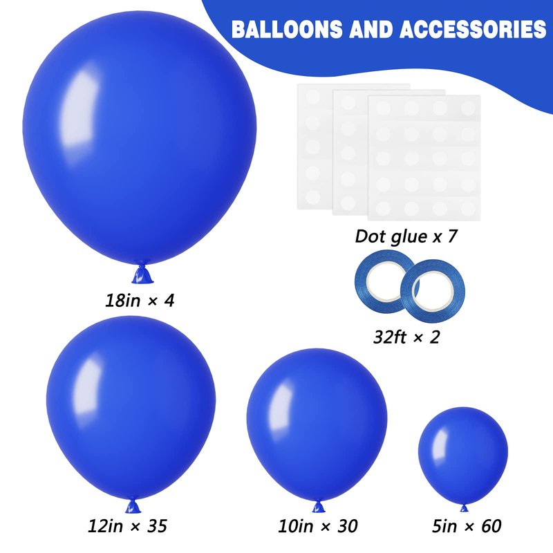 RUBFAC Royal Blue Balloons 129pcs Different Sizes 18 12 10 5 Inch, Blue Balloon Arch Kit Garland for Graduation Birthday Party Baby Shower Baseball Nautical Retirement Bachelorette Party Decoration